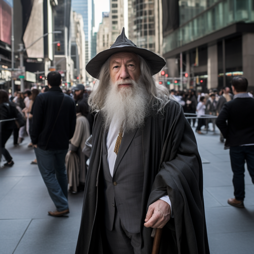 shiftedreality Gandalf the wizard as business man in wall stree e967078c-1131-430c-93d7-5cbd34097bb3