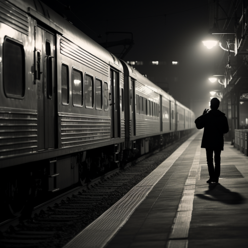 shiftedreality Photo of a train stopped at a platform with a pe cf44c667-e59a-4488-8f95-969a9788cdde