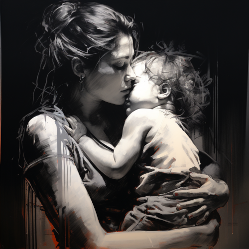 shiftedreality a black and white drawing of a woman holding her 0849de14-7e61-4778-8775-edebe2b728e8