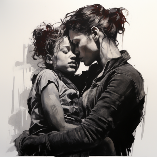 shiftedreality a black and white drawing of a woman holding her 1734318e-6ee7-46c9-bba9-1cae6c798742