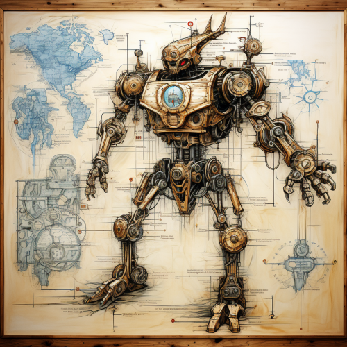 shiftedreality a drawing of a robot on an old map in the style  2b67f215-c183-4db2-a731-9b0e889225b0 (1)