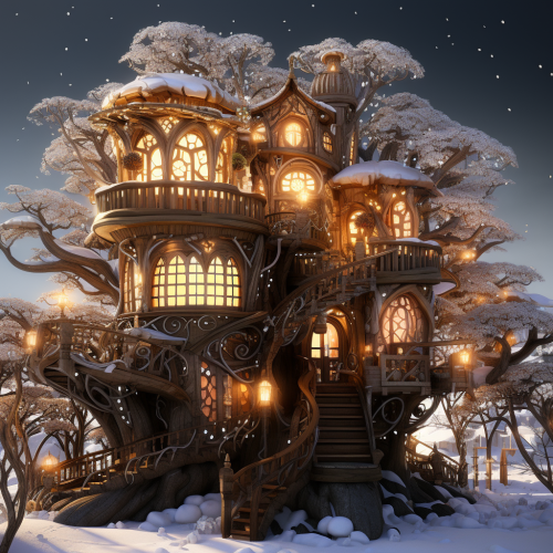 shiftedreality a fantasy tree house in winter time in the style 42a71266-9e43-4a53-9ca7-5af5db7134b5