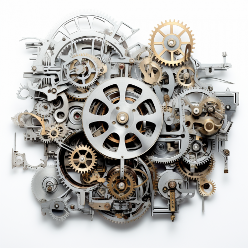 shiftedreality a large piece of metal gears on a white backgrou 3fe1c5de-ecab-4b09-8a89-8bc23bc1d663