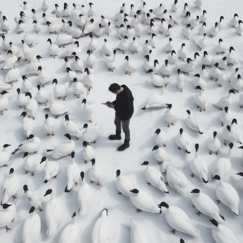 shiftedreality a man feeding white geese that are near people i 9bb818c3-be6c-4de2-b196-fff492786af1