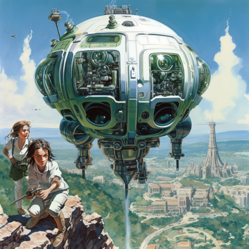 shiftedreality a painting of some people on the top of a robot  03161f66-daad-4d0d-835c-af3f0569934f