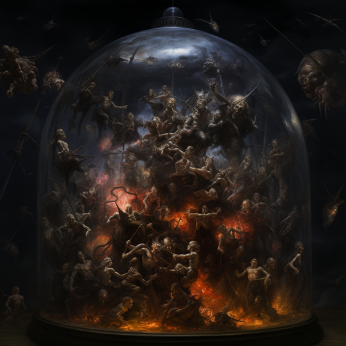 shiftedreality a photo of a fishbowl filled with angels in the  3bdddf12-70a4-45eb-955b-0ab10bc6354e