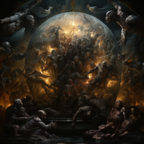 shiftedreality a photo of a fishbowl filled with angels in the  b92be50a-f486-410f-a19e-39bff442a80c