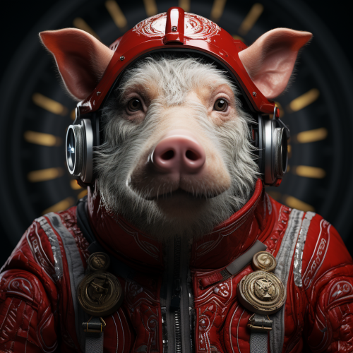 shiftedreality a pig in a red and white spacesuit in the style  7b8b0c06-d3e3-41bd-aa86-2b0feb4fe4f6