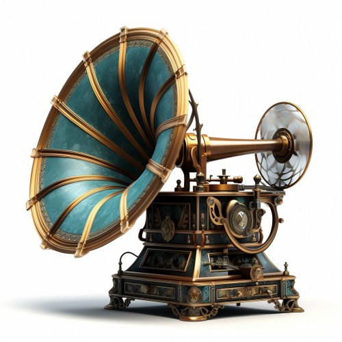 shiftedreality a steampunk Grammophone. White background. Ultra 51f7c21d-61c1-4555-9122-0d896057b35c