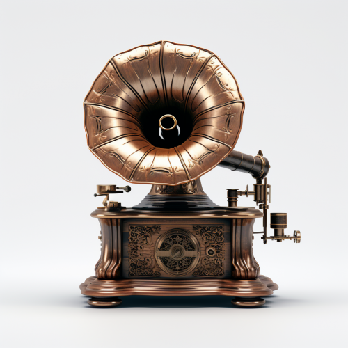 shiftedreality a steampunk Grammophone. White background. Ultra e42dd63f-fac0-4fd7-bb7f-0fea501489a0
