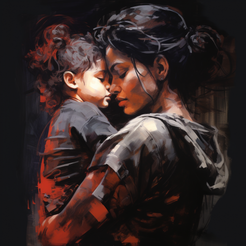 shiftedreality a woman holding her child in her arms drawing in d9d5c079-0082-4266-95cf-0759d3b6820d