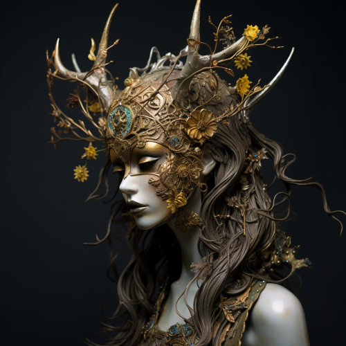shiftedreality a woman is wearing a golden deer head with antle f0887d97-0691-410a-a3c7-c97bd837e4d4