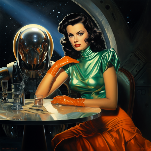 shiftedreality a woman with a blue dress sitting at a table in  8e61fe43-3e41-48dc-a655-cfc7eb777964