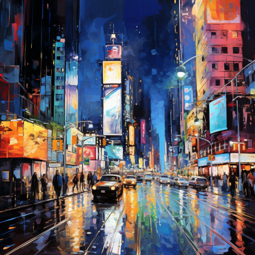 shiftedreality acrylic painting of brightly lit city at night i 0166b91c-a7ee-468e-841e-d719b2c475b6
