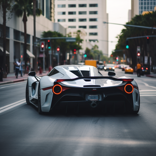 shiftedreality an elegant white hypercar driving in Los Angeles ab7fcbfc-aa9f-47ff-9b26-c73d3a0baa51