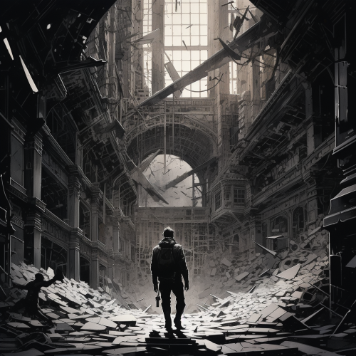 shiftedreality an illustration of a man walking in an old build 7bf8b3e9-7330-47b1-a120-6ed6288f547d (1)