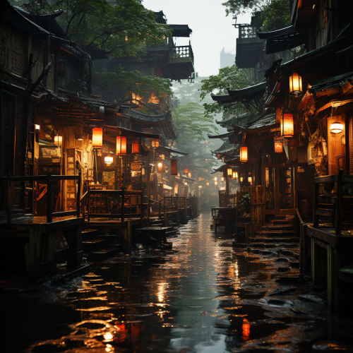 shiftedreality an urban city in the rain in the style of cyberp a540ced5-c686-4630-98c1-ae74c76b7e10