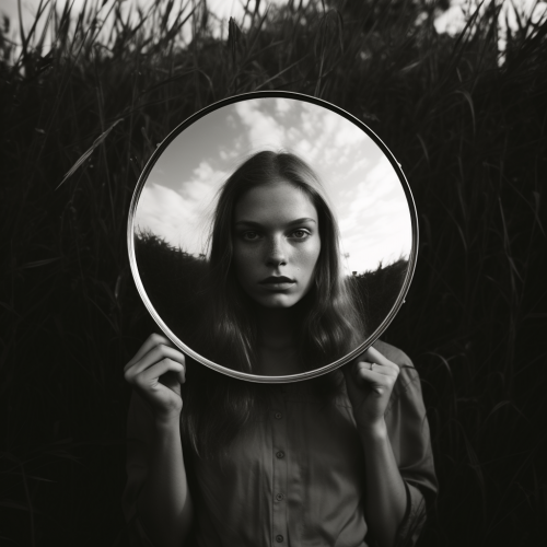 shiftedreality beautiful girl holding a mirror in the grass tha 07364a7a-4029-403b-8f4c-cd6a5a5c50c9