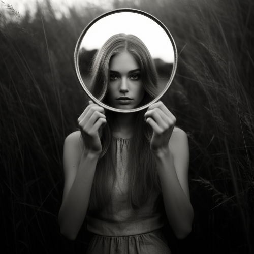 shiftedreality beautiful girl holding a mirror in the grass tha 9446c27a-c04e-4421-bbe5-da189f0f83f2