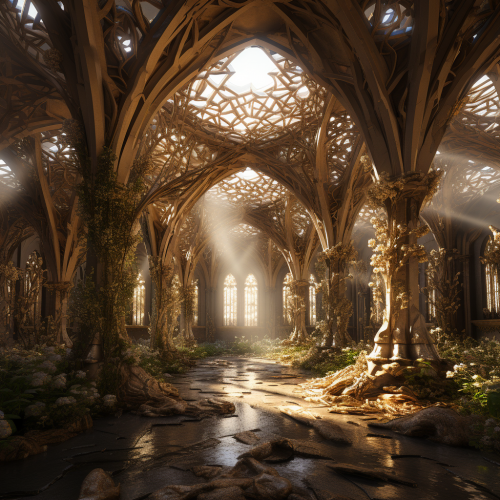 shiftedreality inside an organic cathedral. low camera angle. l d89ef371-af26-4467-a077-ad7d954288df