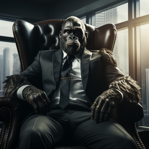 shiftedreality king Kong in a businesses man suite 395fb700-5335-4d3e-8897-bb25da568503
