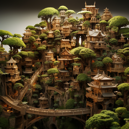 shiftedreality large city built out of tree houses in Bonsai tr 6fbc885d-a45a-4b5f-a96d-4ad991b25314