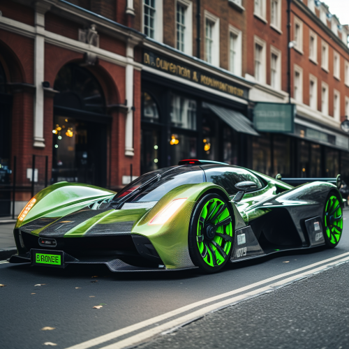 shiftedreality low angle shot of a lime sparkle hypercar. rear  923aaf24-e02b-4612-9b0e-55d34beb9e76