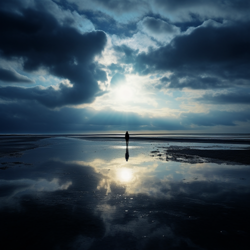 shiftedreality standing on a beach with the clouds in the style 13bf8538-0eb5-48fe-ba85-76fcfb923af8