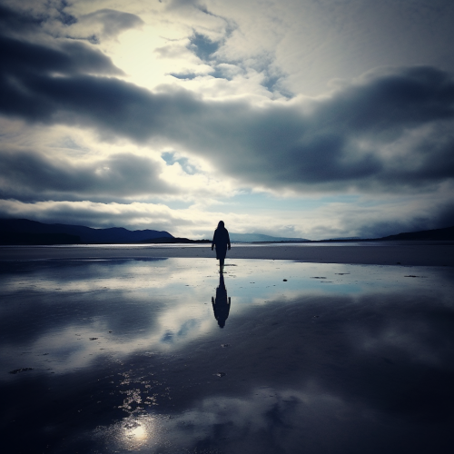 shiftedreality standing on a beach with the clouds in the style 9b3afde9-e98e-4599-969f-ccd4e7b52876